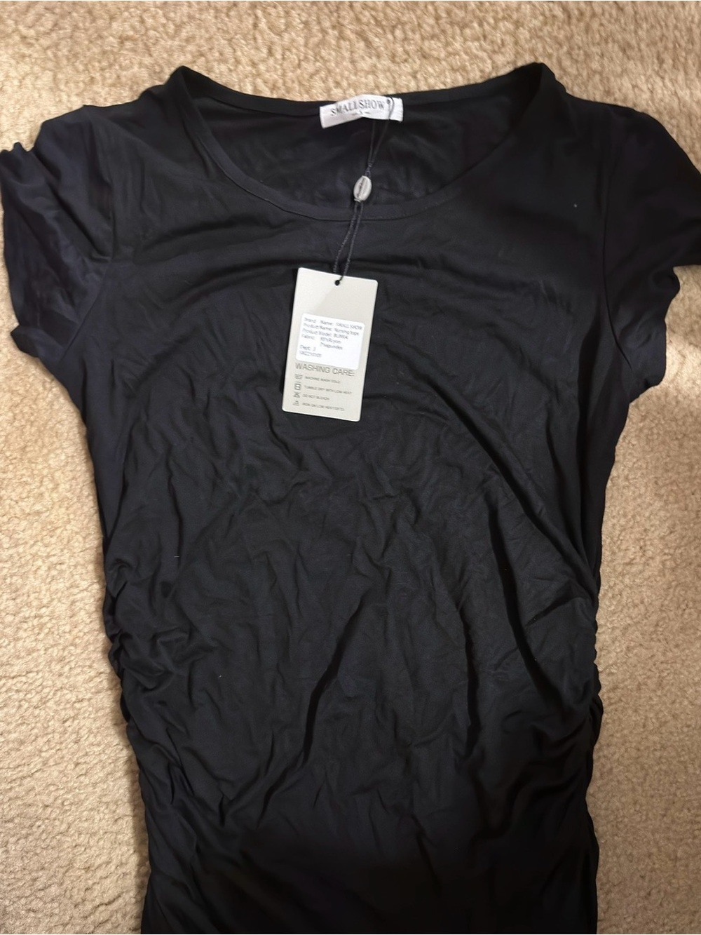 Smallshow Black Short-Sleeve Ruched Women's Top - Picture 2 of 2